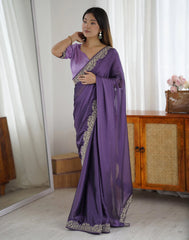 Lavender Embroidered Saree Back View | Rangoli Silk Blend | KS392 | Kalyanja
