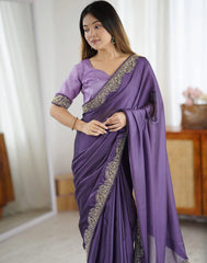 Lavender Embroidered Saree Silk | Rangoli Silk Blend | KS392 | Kalyanja