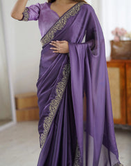 Lavender Embroidered Saree Border Detail | Rangoli Silk Blend | KS392 | Kalyanja