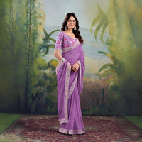 Lavender Georgette Embroidery Work Saree