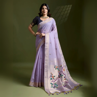 Purple Resham & Zari Weaving Soft Muga Cotton Saree