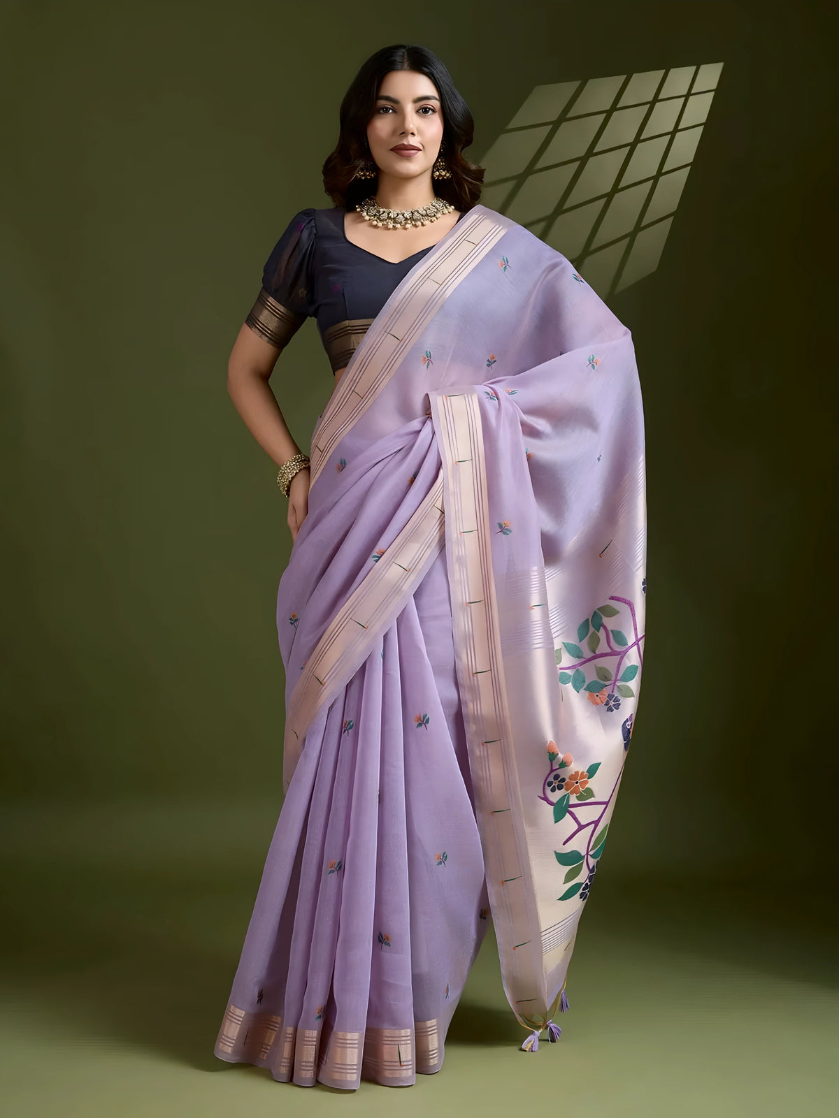 Purple Resham & Zari Weaving Soft Muga Cotton Saree