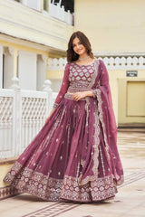 Lavender Pink Sequins Embroidered Lehenga front flair view – Kalyanja KL167