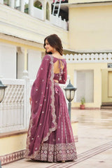 Lavender Pink Lehenga open back dori tie-up full sleeve back view – Kalyanja KL167