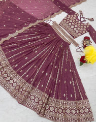 Lavender Pink Sequins Embroidered Lehenga flat lay skirt border detail – Kalyanja KL167