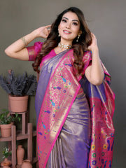 Purple Paithani Woven Banarasi Tissue Silk Saree