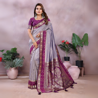 Lavender Zari Woven Kalamkari Silk Saree