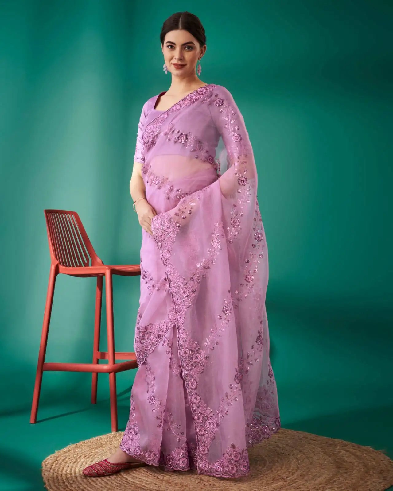 Lavender Mono Diamond Silk Saree Full Length Front View | Kalyanja KS358