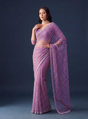 Lavender Sequins Embroidered Saree – side model view – KS397