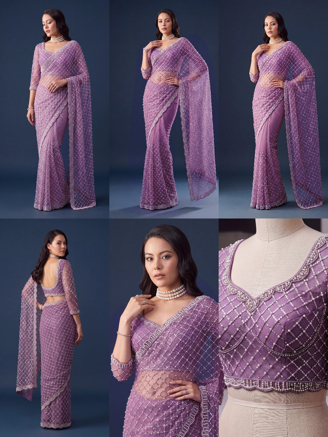 Lavender Sequins Embroidered Saree – Embroidered Scallop Border detail – KS397