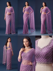 Lavender Sequins Embroidered Saree – Embroidered Scallop Border detail – KS397