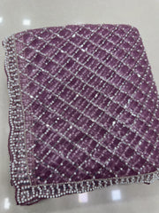 Lavender Sequins Embroidered Saree – fabric flat lay – KS397