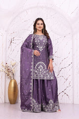 Lavender Sequins Embroidered Suit Chinon Sharara KU276 Kalyanja