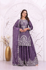 Lavender Sequins Suit Straight Cut Sharara KU276 Kalyanja