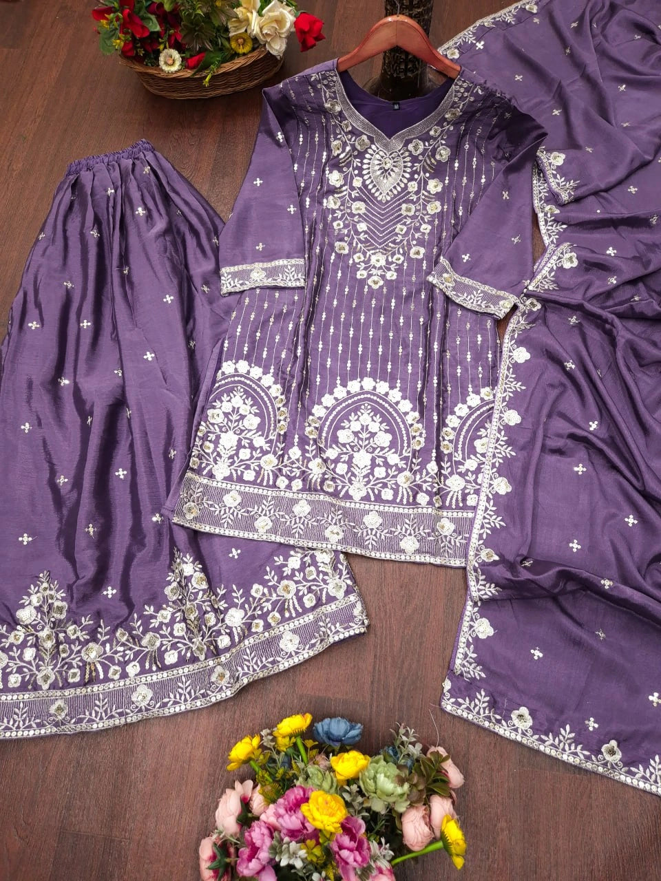 Lavender Sequins Suit Embroidery Detail KU276 Kalyanja