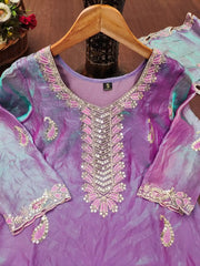 Lavender Fendy Silk Blend Sharara Suit KU256 flat lay dupatta teal close
