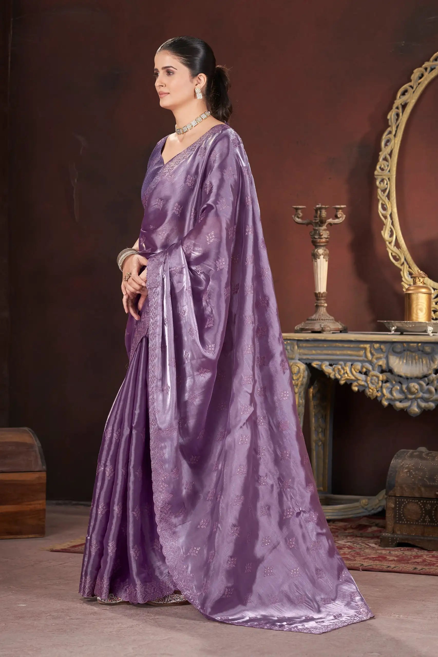 Lavender Embroidered Saree portrait – KS377