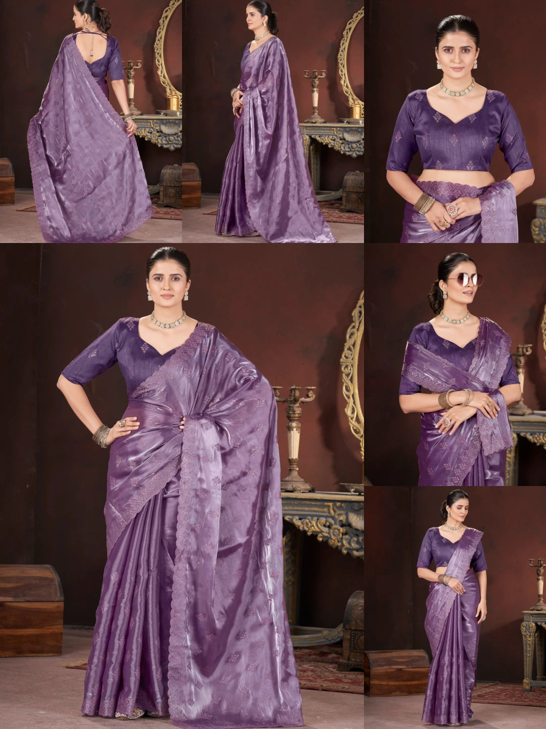 Lavender Sequins Embroidered Saree collage – KS377 Kalyanja