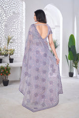Lavender Thread Embroidered Saree | Tissue Net | KS389 | Kalyanja