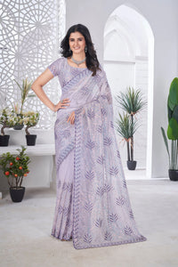 Lavender Thread Embroidered Saree – Tissue Net, Party Wear