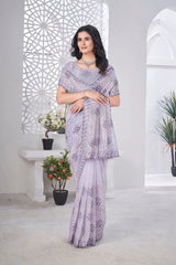 Lavender Thread Embroidered Saree Detail | Tissue Net | KS389 | Kalyanja