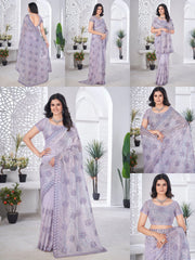 Lavender Thread Embroidered Saree Collage | Tissue Net | KS389 | Kalyanja