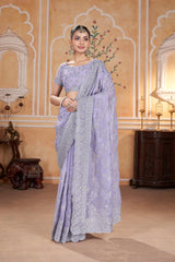 Lavender Zari Thread Embroidered Saree | Gold Crunchy | KS393 | Kalyanja