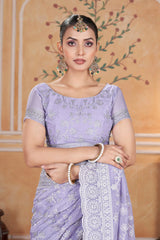 Lavender Zari Thread Embroidered Saree Wedding | Gold Crunchy | KS393 | Kalyanja