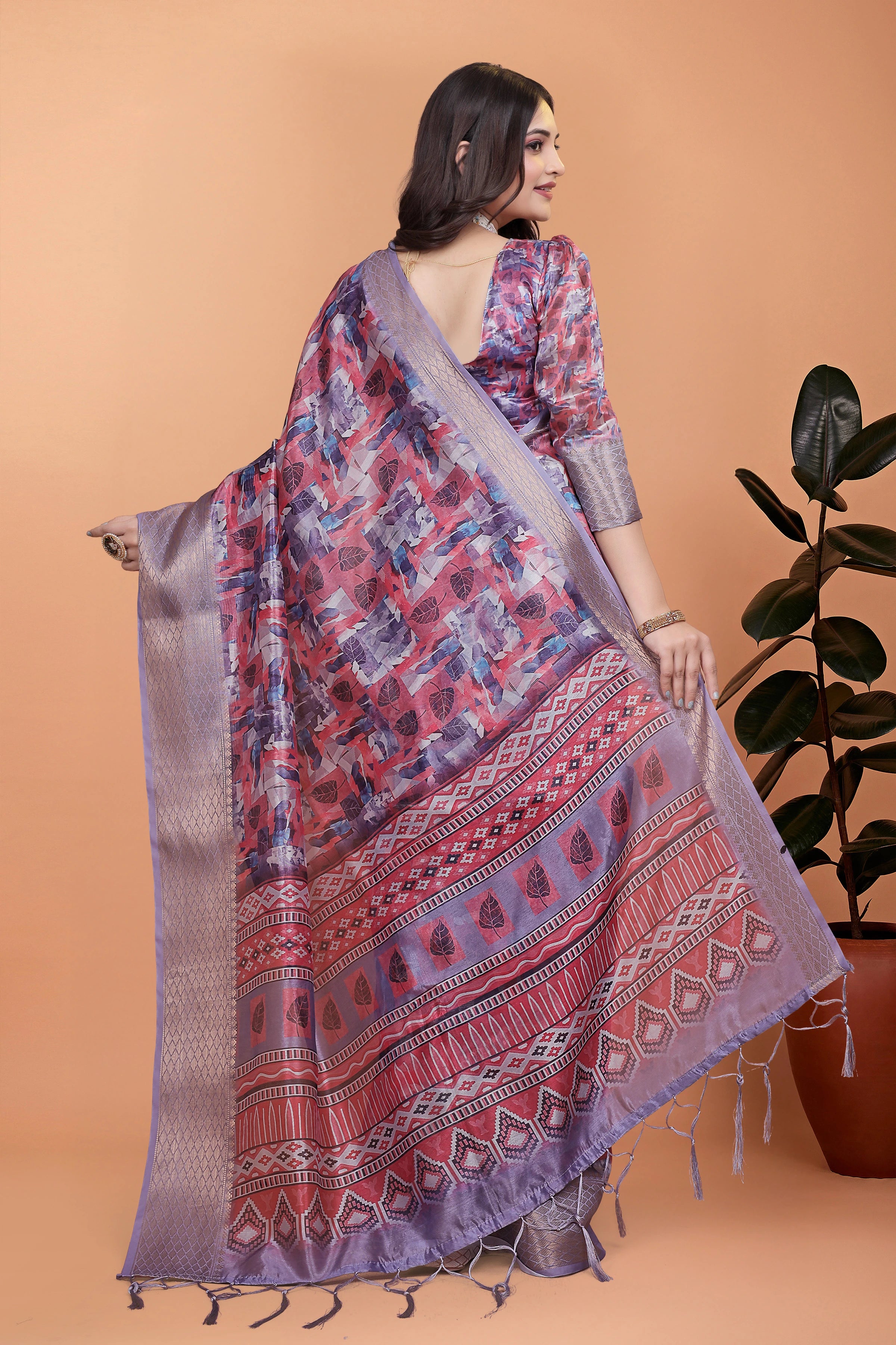 Lavender Zari Weaving Saree – Drape Side View KS368
