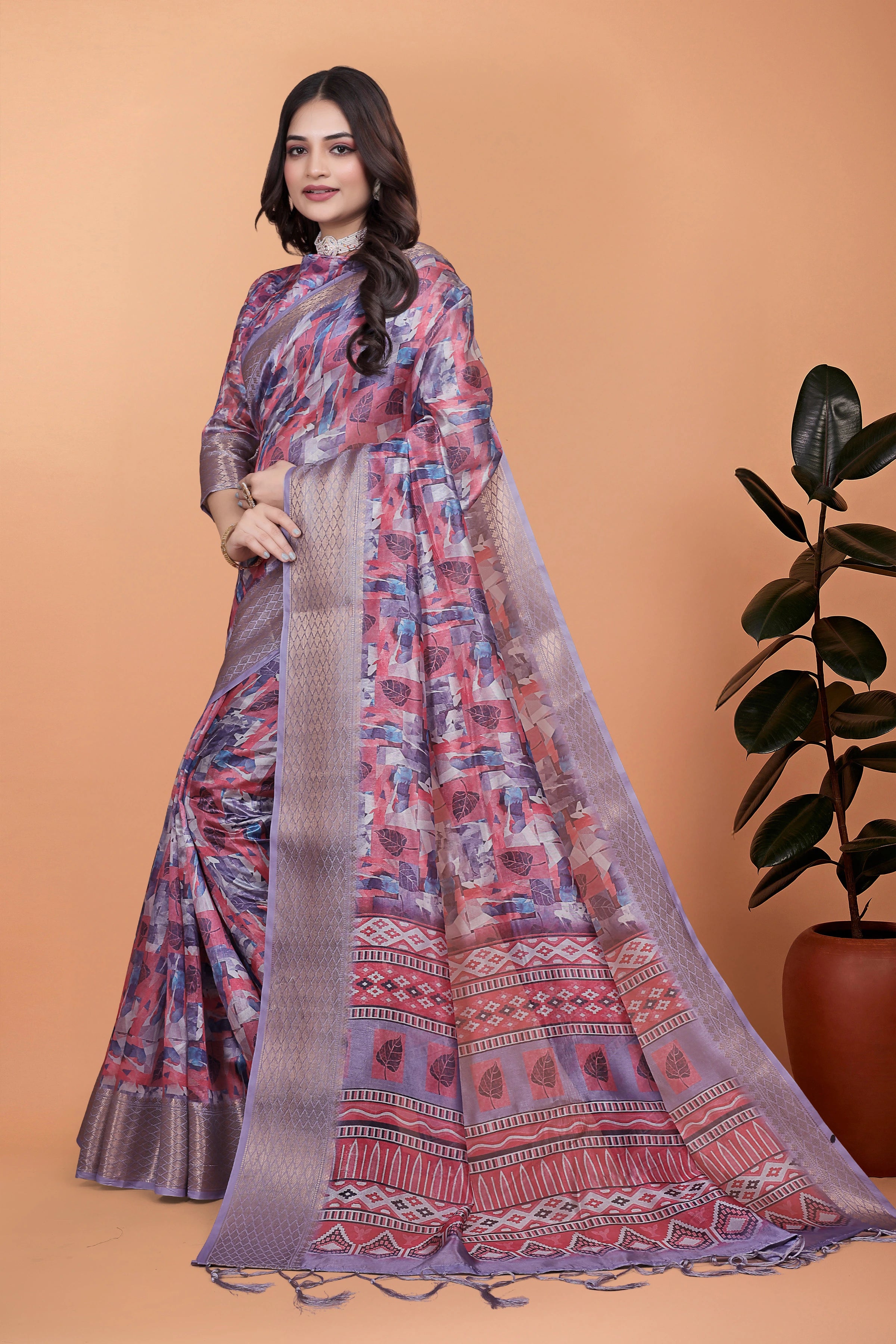 Lavender Zari Weaving Saree – Pallu Detail KS368
