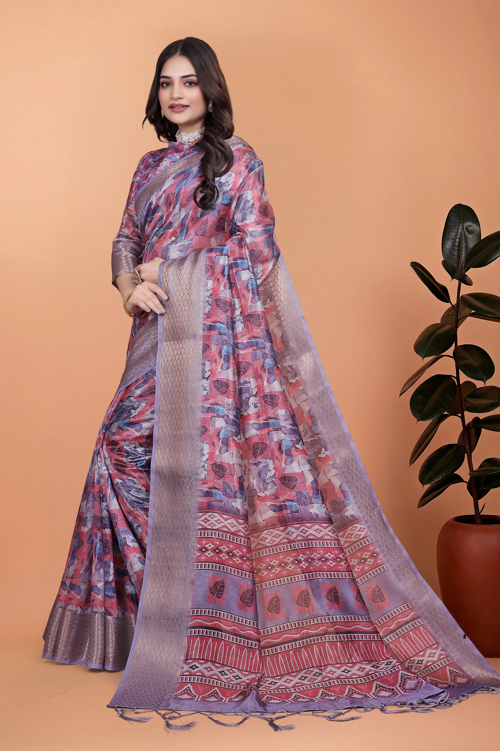 Lavender Zari Weaving Saree – Pallu Detail KS368