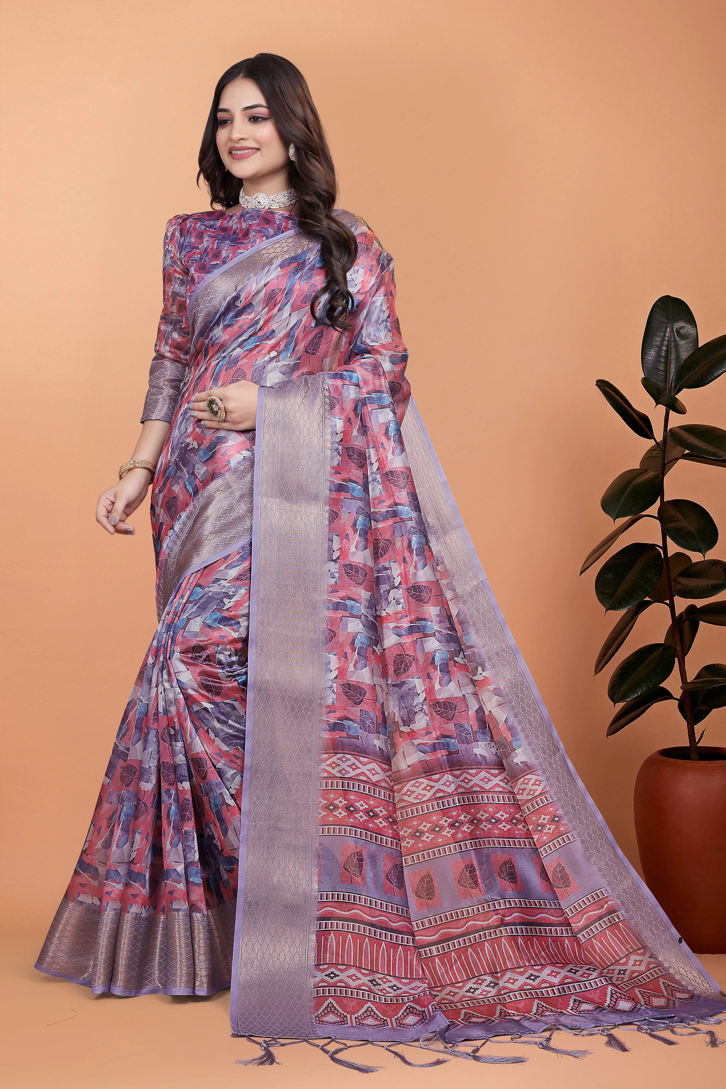 Lavender Zari Weaving Saree – Fabric Texture Premium Crystal KS368