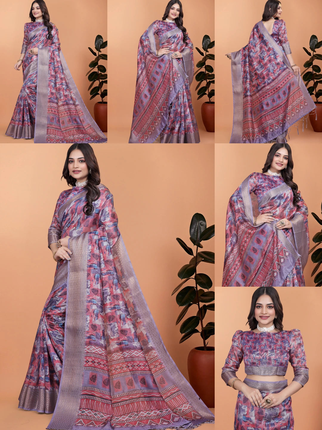 Lavender Zari Weaving Saree – All Angles Collage KS368