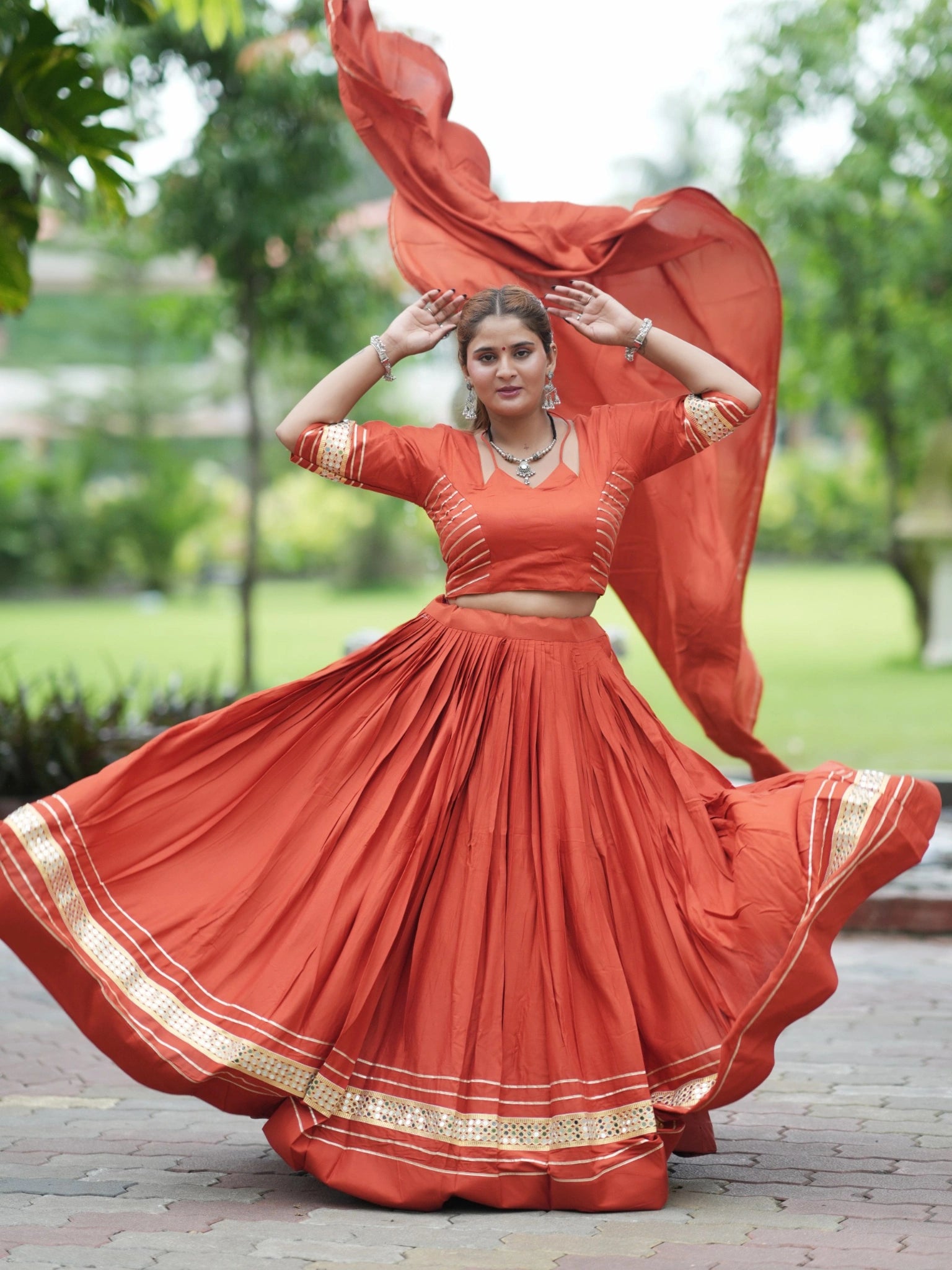 Light Orange Gota Patti Lehenga Spinning Flair Shot – KL197 – Kalyanja