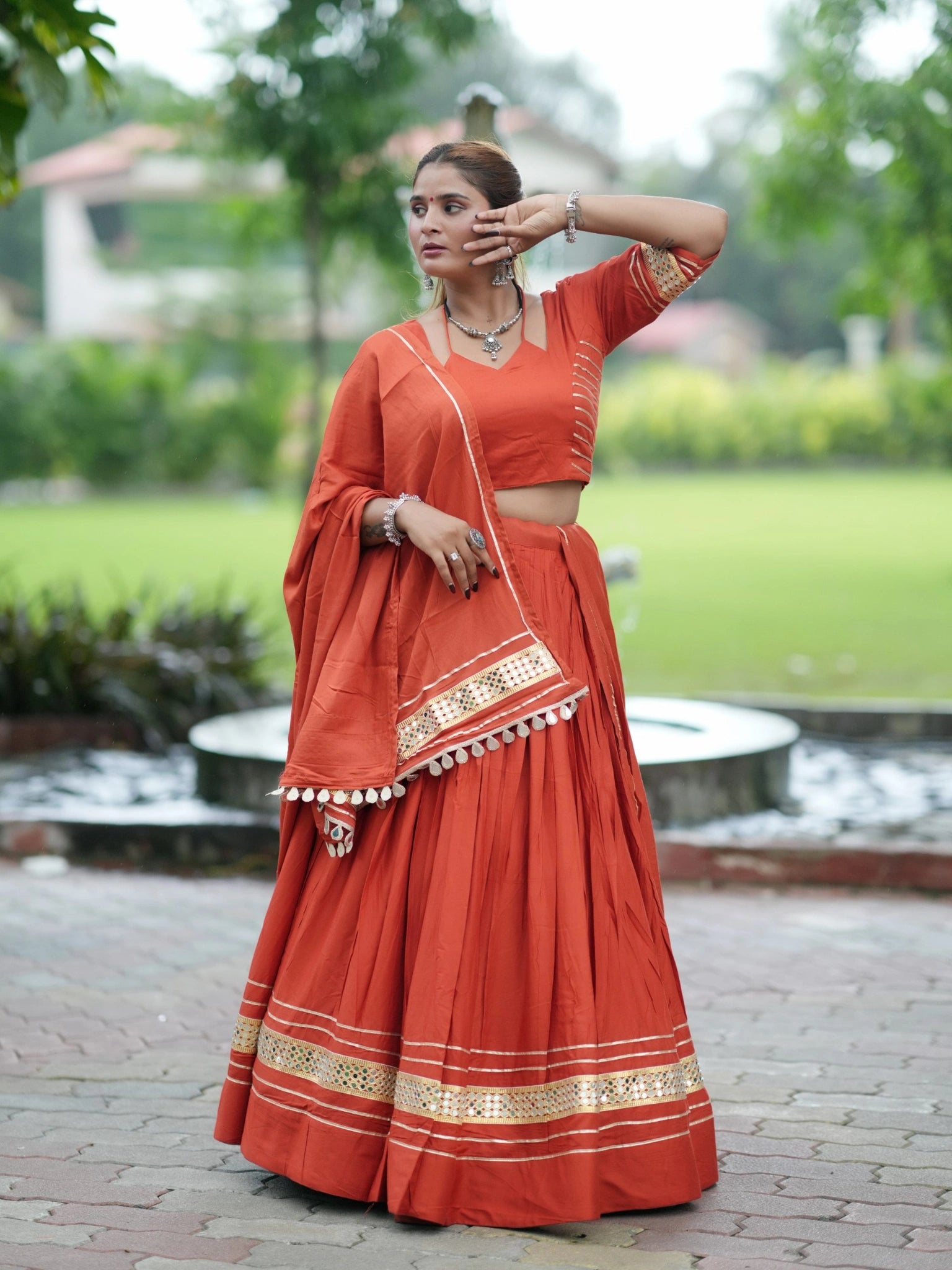Light Orange Gota Patti Lehenga Front View – KL197 – Kalyanja