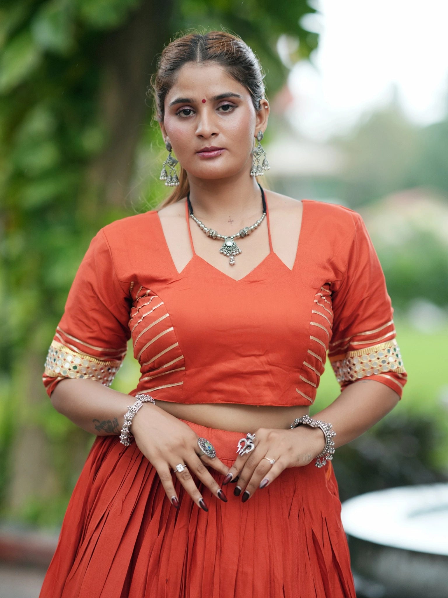 Light Orange Gota Patti Lehenga Choli Close Up – KL197 – Kalyanja