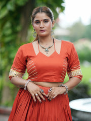 Light Orange Gota Patti Lehenga Choli Close Up – KL197 – Kalyanja