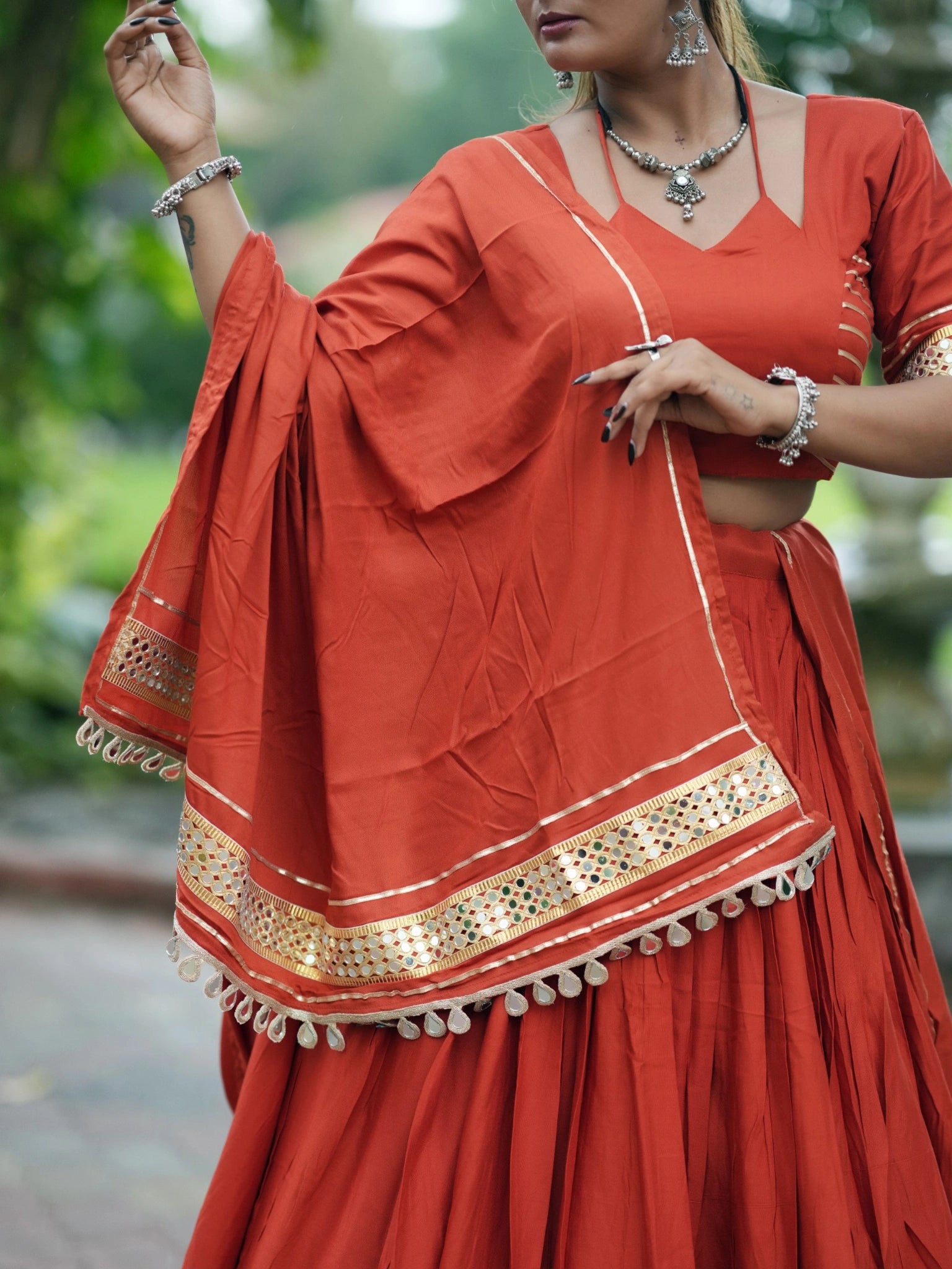 Light Orange Lehenga Mirror Lace Dupatta Detail – KL197 – Kalyanja