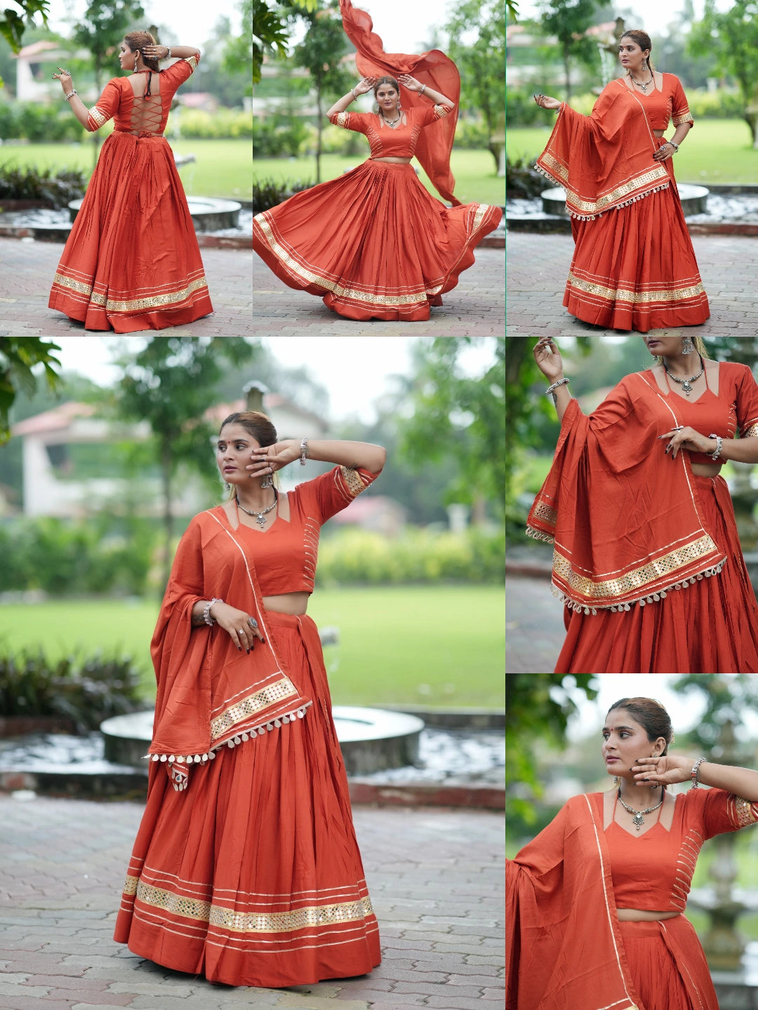 Light Orange Gota Patti Mirror Lace Lehenga All Angles Collage – KL197 – Kalyanja
