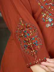 Light Orange Multi Thread Embroidered Kurti Marina Silk Blend KK110 - Style Shot