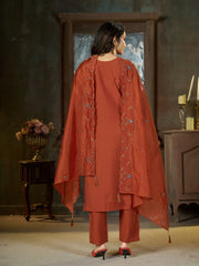 Light Orange Multi Thread Embroidered Kurti Marina Silk Blend KK110 - Detail View
