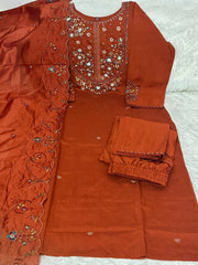 Light Orange Multi Thread Embroidered Kurti Marina Silk Blend KK110 - Pant Detail
