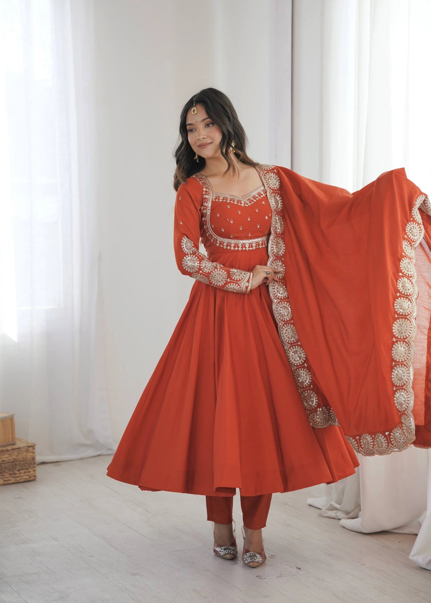 Light Orange Sequins Embroidered Suit Dupatta Border KU274 Kalyanja