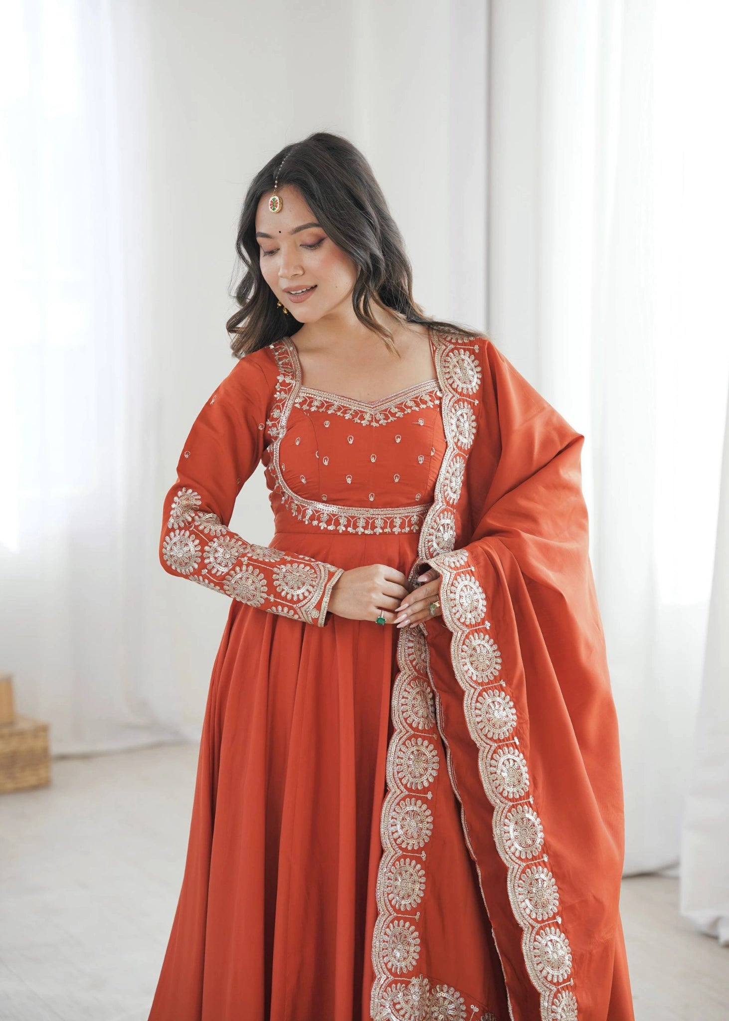 Light Orange Anarkali Suit Multiple Views KU274 Kalyanja
