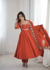 Light Orange Sequins Suit Roman Silk Blend KU274 Kalyanja