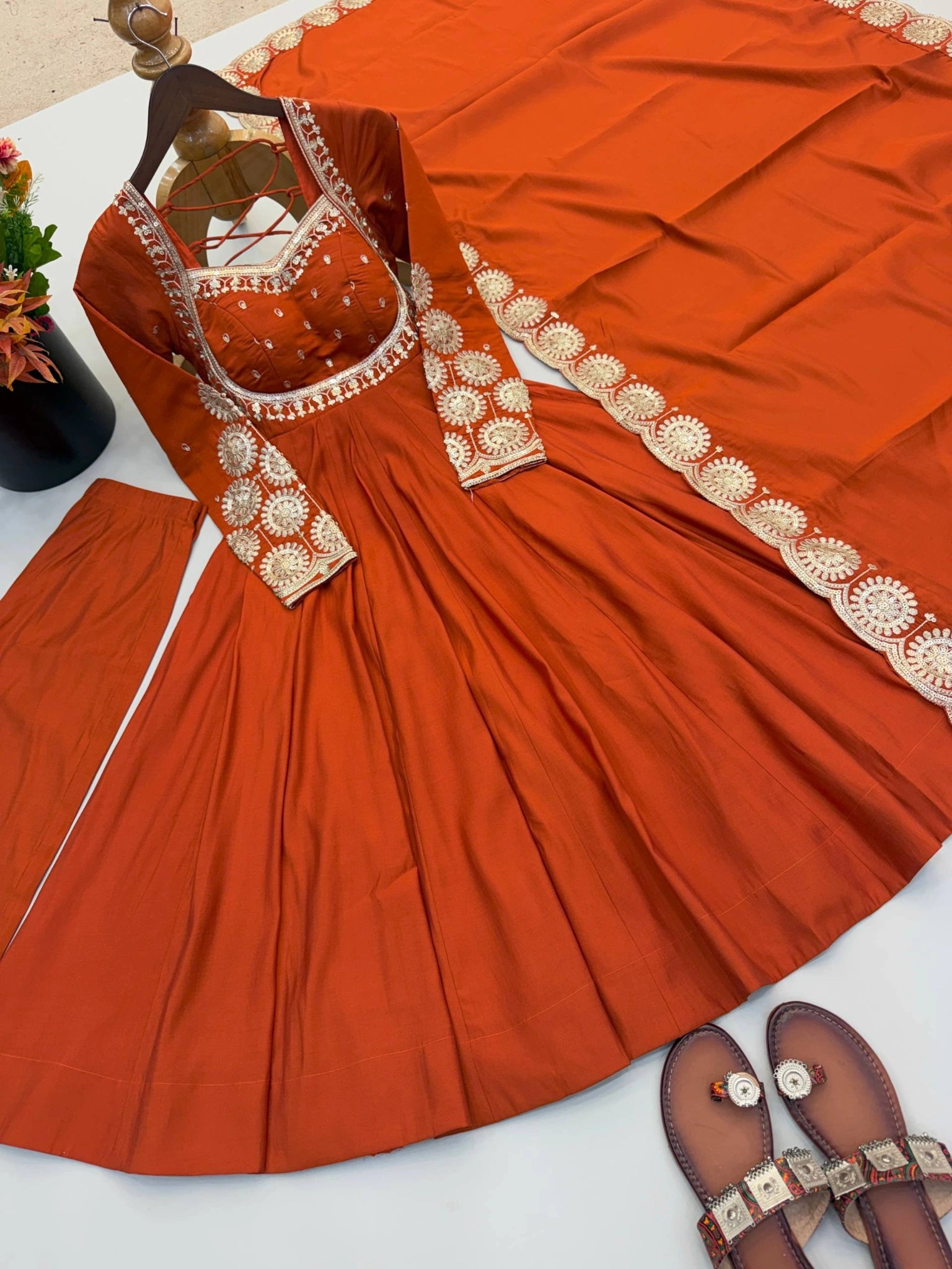 Light Orange Anarkali Deep Back Dori KU274 Kalyanja