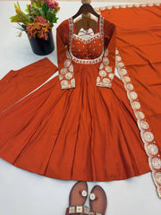 Light Orange Sequins Embroidered Suit Chakra Motif KU274 Kalyanja