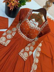 Light Orange Anarkali Suit Close Up Embroidery KU274 Kalyanja