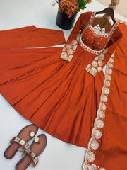 Light Orange Sequins Suit Flat Lay All Pieces KU274 Kalyanja