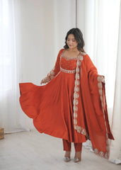 Light Orange Sequins Embroidered Suit Anarkali KU274 Kalyanja